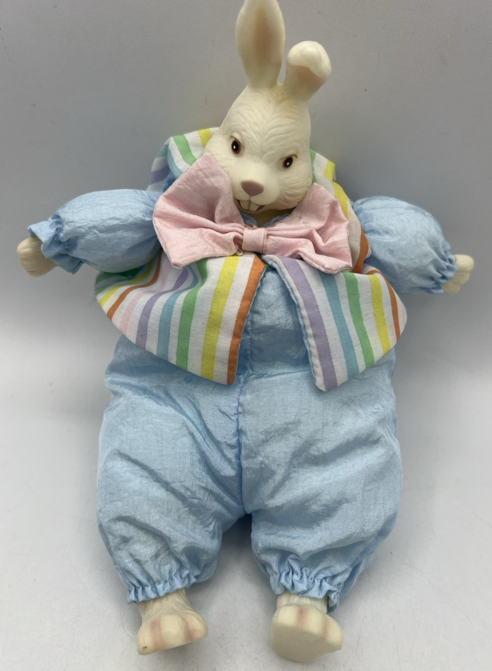 Vintage Easter Bunny Rabbit Doll Plush Stuffed Figure Pastel Blue Taiwan Toy